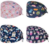 4 Pièces Calot Chirurgien Femme et Homme, 100% Coton Calot Chirurgical Bandeau Réglable Casquettes de Travail Turban en Coton Bonnet Imprimées Chapeaux - Taille Unique
