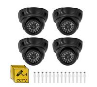 4 Pièces Caméra Factice: Caméra De Surveillance Factice Extérieur Avec Lumière LED Rouge Clignotant, Fausse Caméra De Sécurité Avec 4PCS Autocollants D'avertissement Pour Exterieur Et Intérieure
