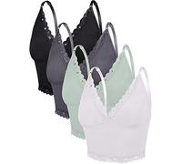 4 Pièces Camisole à Haut Court sans Manche pour Femmes Débardeur à Bretelles Spaghetti à Col en V (Couleurs Gracieuses, L)