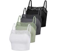 4 Pièces Camisole Haut Court à Bordure en Dentelle Débardeur à Bretelles Spaghetti (Noir, Gris Foncé, Vert, Blanc, XL)