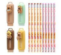 4 Pièces Cartoon Capybara Eraser Et 10 Pièces, Rayon De Style Animal, Accessoires De Dessin, Papeterie Créative Mignonne, Cadeaux D'Étudiants.