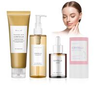 4 pièces Centella Skincare Kit, Centella Cleansing Oil + Centella Nettoyant Visage + Sérum Visage + Centella Stick Mask, nettoie et affine les pores, hydrate et apaise, convient aux peaux sensibles