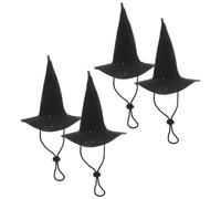 4 Pièces Chapeau de Magicien Halloween pour Animaux, Noir | Polyester Léger, Confortable, Facile à Nettoyer, Sangle Ajustable, Chats et Petits Chiens, Photos