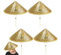 4 Pièces Chapeaux De Paille Vietnamien, Chapeaux De Paille Classique en Rotin, Chapeau De Pêcheur Chinois Rétro, Bob Tressé Fait Main avec Corde Réglable, Accessoire Costume Riz Conique Tissé