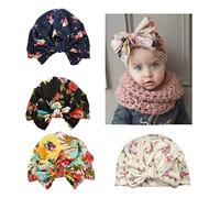 4 Pièces Chapeaux turbans noués pour bébés filles bonnet d'hôpital pour nouveau-né à imprimé floral avec grand arc vouvre-chefs accessoires de cheveux pour bébé nourrisson tout-petit (couleur mixte)