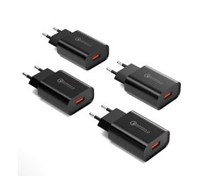 4 Pièces Chargeur Prise USB, 18W Quick Charge 3.0 Chargeur Rapide Alimentation 6V/3A Secteur pour Samsung Galaxy S23/S22/S21/S20/S10/S9/S8/A&M série, iPhone, iPad, Huawei, Xiaomi, HTC, LG