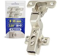 4 Pièces Charniere Porte Placard avec Amortisseur avec Angle D'ouverture de 110° - avec Système Soft-Close Clip-On - Montage Charniere Porte Cuisine H=0 Ø 35 mm - Garantie de 10 Ans - MONTERAL