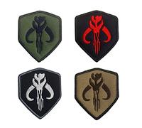 4 Pièces Chasseur de Primes Bouclier Squelette Tactique Militaire Emblème Drôle Applique Fermeture Crochet et Boucle pour Chapeau Sac à Dos Vestes Jean Vêtements Uniforme Gilet