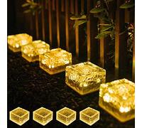 4 PièCes Chemins Solaire LumièRe de Brique,Solaires En Verre PavéS éClairage,LumièRes Solaires de Cube de Glace,éTanche Lampe Solaire Sol,Pour Terrasse Pelouse Route Pont Escalier(Couleur chaude)