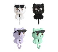 4 Pièces Chocks Chat, Animaux De Dessins Animés, Créatifs Portant Des Lunettes De Soleil, Des Accessoires Suspendus Multifonctionnels, Des Crochets De Garde-Robe Muraux Amusants.