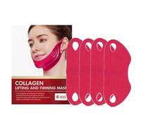 4 Pièces Collagène V-Line Masque Double Menton, Double Menton Réducteur Femme, Masque Lifting Visage Avec Acide Hyaluronique, Mask Collagen, pour Raffermir La Peau et PréVenir L'Affaissement