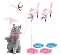 4 Pièces Collier Interactif pour Chatons Clochette, Sangle réglable | Silicone et Plume, 40x2x0,1cm, Stimulation de Poursuite, Entraînement Félin Extérieur, pour Pattes de Meubles