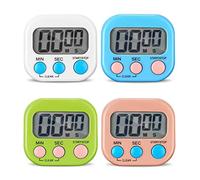 4 Pièces Coloré Minuteur de Cuisine Magnétique,Birshe Mini Minuteur de Cuisine Minuterie de Cuisson avec Grand écran LCD, Alarme Puissante pour Cuisiner, Jouer, Cuisiner, Faire de l'exercice