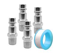 4 pièces Connecteur pour compresseur d'air avec 1 Rouleau ruban adhésif, extérieur 1/4" raccord pour compresseur d'air filetage, Convient à la plupart des conduites d'air