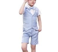 4 Pièces Costume Garçon Ensembles Gilet + Chemise + Pantalon + Nœud Papillon/Cravate Gentleman Tuxedo Suit Vetement Petit Garcon Tenue Mariage 2 à 12 Ans,Bleu1-4 pièces,2-3