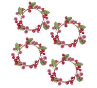 4 Pièces Couronne de Baies Artificielles, Décoration de Noël | Polyester, Écume, Bois et Fer, Légère, sans Entretien, comme Centre de Table, Ornement Sapin ou Support Photophore
