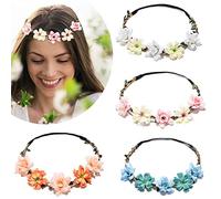 4 Pièces Couronnes de Fleurs Bandeau, Florale Bandeaux Femme Guirlande de Fleur Bohême Headbands Floral Serre-têtes Ruban Élastique pour Filles Fête Mariage Voyage Séances Photo