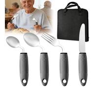 4 Pièces Couverts de Parkinson en Acier Inoxydable, Cuillere pour Parkinso, Couverts à Manche Épaissi, Couverts pour Seniors Handicapés Arthrite Patient Âgées ou Personnes Souffrant de Tremblements