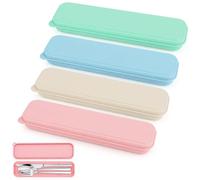 4 Pièces Couverts Portable de Voyage, Étui de Couverts Réutilisable, Boîte de Rangement pour Couverts, Étui de Rangement pour Ustensiles de Voyage, Ustensiles de Camping, pour Travail Voyage l'École
