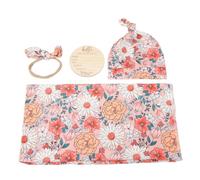 4 Pièces Couverture de Réception pour nouveau-né à imprimé Floral avec Chapeau Bandeau pour Cheveux étiquette du Mois Ensemble D'emmaillotage Doux et Respirant pour bébé (Tapez 3)