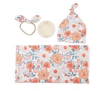 4 Pièces Couverture de Réception pour nouveau-né à imprimé Floral avec Chapeau Bandeau pour Cheveux étiquette du Mois Ensemble D'emmaillotage Doux et Respirant pour bébé (Type 1)