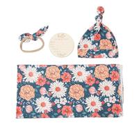 4 Pièces Couverture de Réception pour nouveau-né à imprimé Floral avec Chapeau Bandeau pour Cheveux étiquette du Mois Ensemble D'emmaillotage Doux et Respirant pour bébé (Tapez 4)