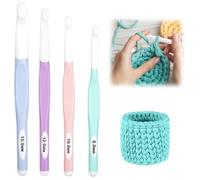 4 Pièces Crochet Tricot Ergonomique 15mm, 12mm, 10mm, 8mm - Aiguille en Silicone Avec Longue Poignée pour L'arthrite et Les Projets de Tapis épais