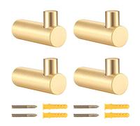 4 Pièces Crochets Manteau Mural Laiton, Porte de Vêtements Doré, Porte Manteau pour Suspendu Écharpe Chapeau Sac de Rangement Cintres Serviette Salle de Bain, avec Vis (crochet en laiton doré)