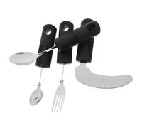 4 Pièces Cuillère Auxiliaire Adaptative, Manche Long Flexible Noir | Acier Inoxydable et Pp, Tête Profonde Pivotante, Prise Sûre pour Repas à Domicile et Accompagnement