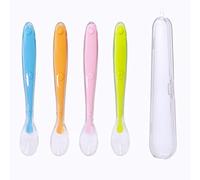 4 Pièces Cuillère Bébé Silicone,Sans BPA, Douce pour les Gencives, Avec 1 Boîte de Rangement