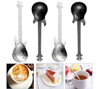 4 Pièces cuillères à café en Acier Inoxydable, Guitare Cuillères à café, Longue Poignée Cuillères, Cuillère à Soupe, Petites Cuillères, Cuillère à mélanger pour thé glacé, café, cocktail, milkshake