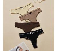 4 pièces Culottes string avec bande de taille à motif lettre pour femmes, caleçons sexy en coton respirant à mi-hauteur avec entre-jambes L,M,S,XL,XS,XXLTissu tricoté