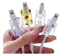 4 Pieces Cute Flower Charging Cable Protector Cute Cable Protector for iPhone Type-C Charger, Lightweight Cable Protector