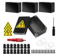 4 pièces de boîte de jonction, IP67 Noir Boîte de dérivation étanche, 100 * 68 * 50 mm Boîte de distribution en saillie, boîtier électronique avec 16 raccords à vis, plaques de sécurité, scie cloche