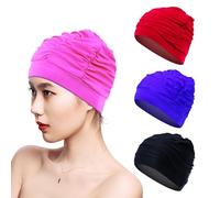 4 pièces de Bonnets de Bain plissés, Bonnets de Bain avec Protection auditive, Bonnets de Bain Turban, Bonnets de Bain Simples de Couleur Unie, adaptés à la Natation et à la Douche