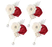 4 pièces de broche de fleur de boutonnière de mariage élégante avec des décors de perles artificielles pour la célébration d ' un événement formel Corsage de fleur élégant pour la mariée