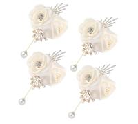 4 pièces de broche de fleur de boutonnière de mariage élégante avec des décors de perles artificielles pour la célébration d ' un événement formel Corsage de fleur élégant pour la mariée