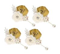 4 pièces de broche de fleur de boutonnière de mariage élégante avec des décors de perles artificielles pour la célébration d ' un événement formel Corsage de fleur élégant pour la mariée