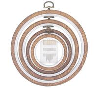 4 pièces de cerceaux à broder en plastique avec anneaux en imitation bois - Ensemble de cerceaux pour point de croix - Cadres de présentation pour broderie ronde et ovale pour l’artisanat, la couture
