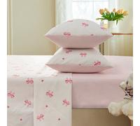4 pièces de ensemble de literie à imprimé nœud papillon rose - drap-housse en polyester ultra-doux, drap plat et 2 taies d'oreiller (sans garnissage) - design nœud papillon rose et coeur rouge - lavab