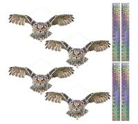 4 pièces de fausses chouettes et faucons pour effrayer les oiseaux, décoration réfléchissante à suspendre, faucon et aigle factices imprimés recto-verso pour éloigner les oiseaux de la terrasse, du