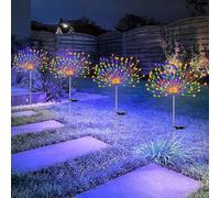 Lot de 4 feux d'artifice solaires d'extérieur - 120 LED - Alimentées par 40 fils de cuivre - Lumière de paysage pour allée, jardin, décoration de Noël (coloré)