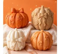 4 pièces de moules en silicone doux avec motifs de citrouille gaufrés, nœud complet, nœud de rideau rose, ruban floral, styles de nœud papillon supérieur, matériau en silicone souple, démoulage facile