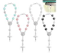 4 pièces de perles de chapelet catholique, FineGood croix décor de voiture à suspendre pour rétroviseur arrière pour femmes, pendentif pour décoration intérieure de voiture