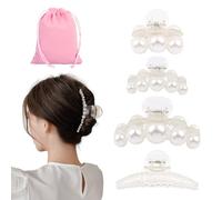 4 Pièces De Pinces À Cheveux En Perles Pour Femmes, 1 Sac De Rangement En Velours, Pinces À Cheveux Simples Et À La Mode Pour Filles, Style Quotidien