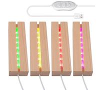 4 pièces de socles LED, socles lumineux LED, base d'affichage de lumières LED, support d'affichage en bois éclairé rectangulaire, support d'affichage en bois éclairé, socles lumineux USB en bois pour