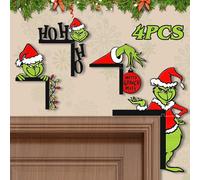 4 Pièces Deco Noel Porte Entrée,Grinch Decoration Noel,Décoration Cadre de Porte,Decoration Porte Noel,Stickers Noël Porte Pour la Décoration de Noël des Portes,Des Fenêtres et des Intérieurs