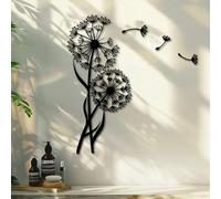 4 Pièces Decoration Murale Metal, Décoration Murale En Métal Avec Fleur De Pissenlit, Dessin Abstrait à Ligne Unique, Ornements Suspendus Métal Fleurs Et Herbe, Mur Art Décor Intérieur Extérieur