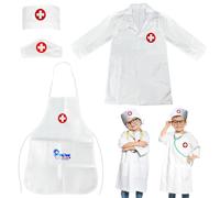 4 Pièces Déguisement Docteur Enfant, Blouse Docteur Enfant avec 2 Chapeaux, Déguisement Infirmière Enfant, Deguisement Docteur Enfant Convient 3-7 Ans Enfant Fête Cosplay Halloween Pâques