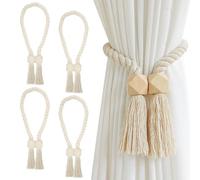4 Pièces D'embrasses de Rideau Magnétiques, 60Cm Attache Rideaux Decoration en Coton, Corde d'attache Les Rideaux Embrasse pour Rideaux Beige pour Bureau à Domicile Hôtel Fenêtre Draperies Décoration
